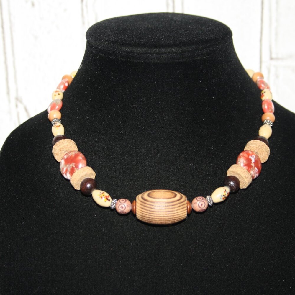🌰✨ Chunky Wooden Beaded Necklace – 17" · Toggle Clasp · Earthy Statement